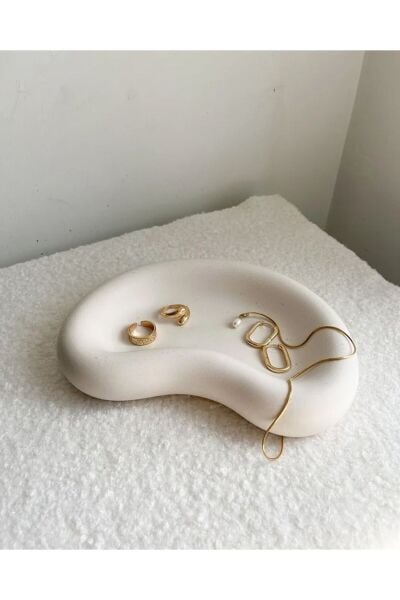 İskandinav Stil Kıvrımlı Sunum Tabağı - Dekoratif Obje ve Takı Düzenleyici (Ekru)