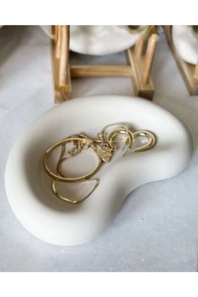 İskandinav Stil Kıvrımlı Sunum Tabağı - Dekoratif Obje ve Takı Düzenleyici (Ekru)