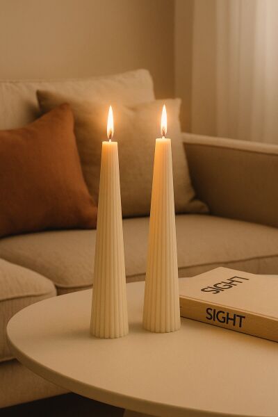 Doric Dekoratif Spiral Mum 2’li Set - Krem Renk | El Yapımı | Kokusuz