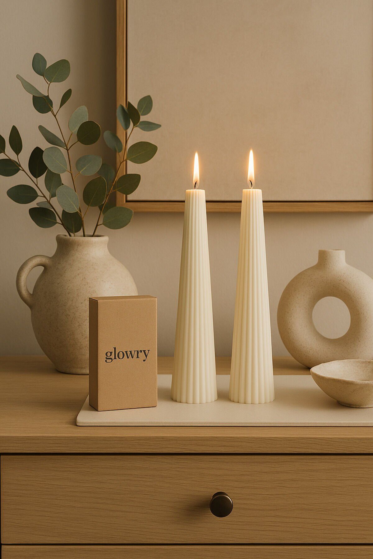 Doric Dekoratif Spiral Mum 2’li Set - Krem Renk | El Yapımı | Kokusuz