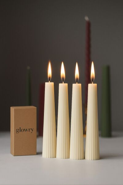 Doric Dekoratif Spiral Mum 4'lü Set - Krem Renk | El Yapımı | Kokusuz