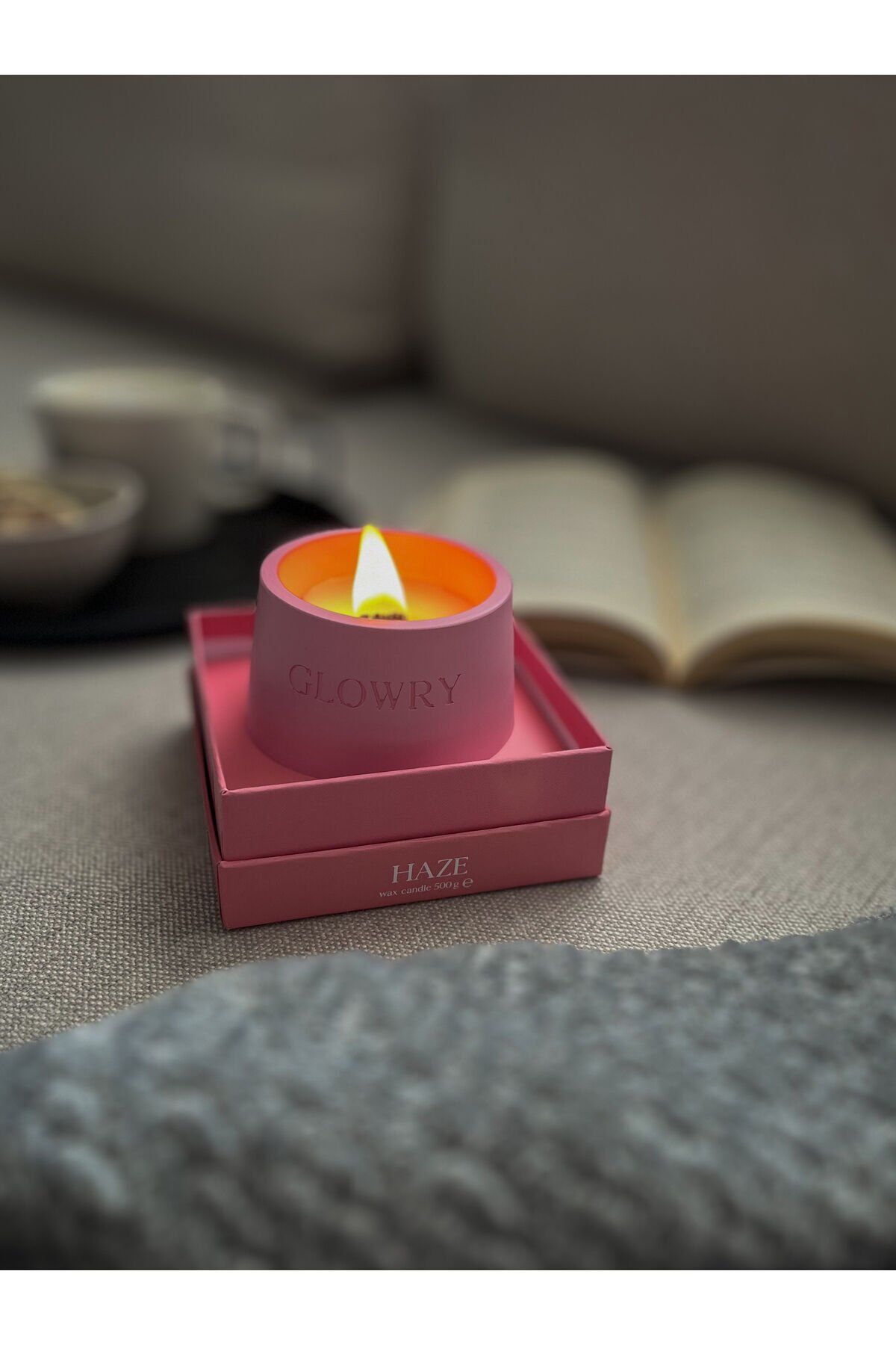 Haze Kokulu Mum – Pudra – 500g - Ahşap Fitilli - El Yapımı