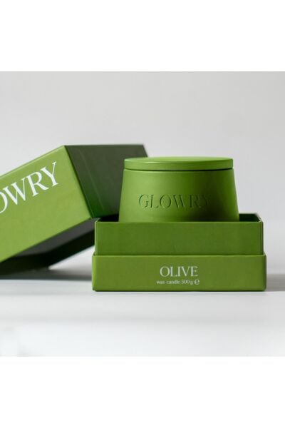 Olive Kokulu Mum – Bergamot & Yeşil Çay & Sandal Ağacı – 500g - Ahşap Fitilli - El Yapımı
