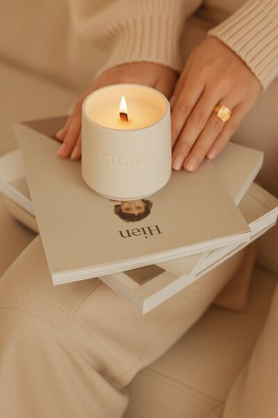 Pillow Kokulu Mum – Lavanta & Pudra & Gardenya – 500g - Ahşap Fitilli - El Yapımı