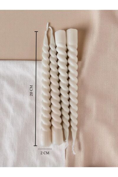 4’lü Spiral Mum Seti – 20 Cm Beyaz | Modern Dekoratif Burgulu Mum