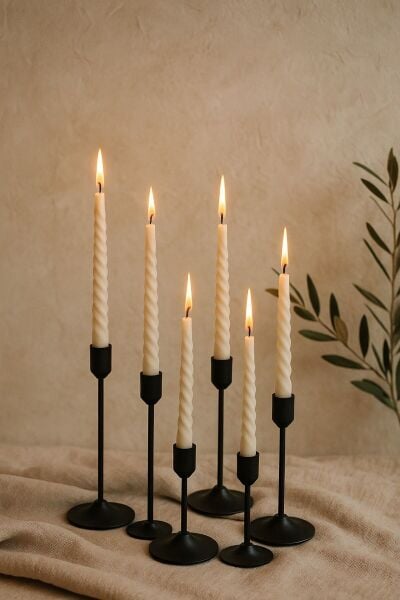 4’lü Spiral Mum Seti – 20 Cm Beyaz | Modern Dekoratif Burgulu Mum