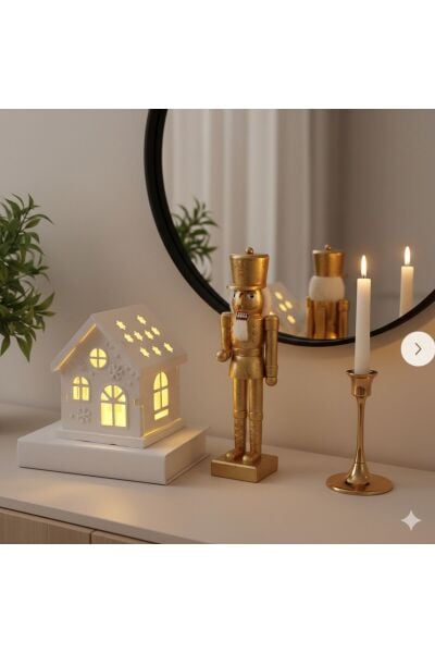 Yılbaşı Işıklı Mini Ev Objesi – 10 cm |Kurulabilir & Boyanabilir Tealight Hediyeli