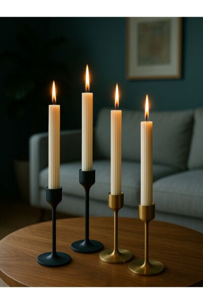 Oluklu – 4’lü İnce Beyaz Mum | El Yapımı | Şamdan Uyumlu