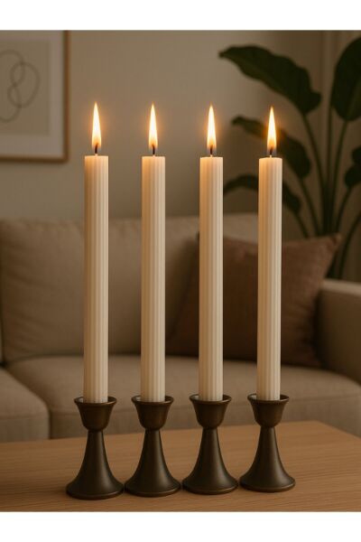 Oluklu – 4’lü İnce Beyaz Mum | El Yapımı | Şamdan Uyumlu