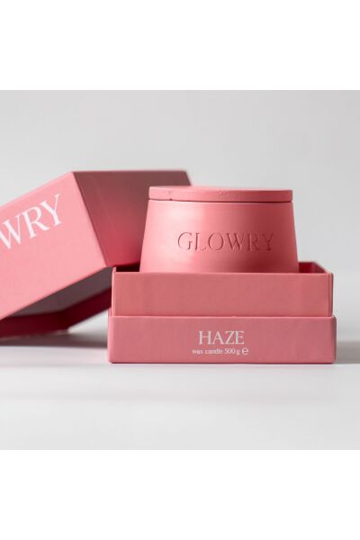 Haze Kokulu Mum – Pudra – 500g - Ahşap Fitilli - El Yapımı Pembe - 10 X 12