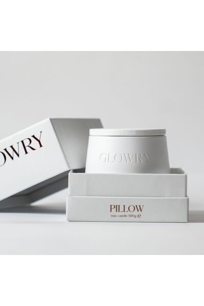Pillow Kokulu Mum – Lavanta & Pudra & Gardenya – 500g - Ahşap Fitilli - El Yapımı Beyaz - 10 X 12