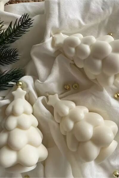 Tiho - Yeni Yıl Çam Ağacı Mum - %100 Soya Wax - 2'li Set Beyaz - 7 X 10