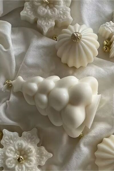 Tiho - Yeni Yıl Çam Ağacı Mum - %100 Soya Wax - 2'li Set Beyaz - 7 X 10