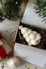 Tiho - Yeni Yıl Çam Ağacı Mum - %100 Soya Wax - 2'li Set Beyaz - 7 X 10
