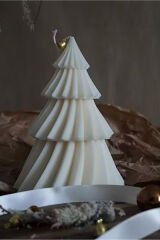 Treny - Yeni Yıl Çam Ağacı Mum - %100 Soya Wax - 2'li Set Beyaz - 9 X 13