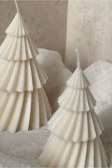 Treny - Yeni Yıl Çam Ağacı Mum - %100 Soya Wax - 2'li Set Beyaz - 9 X 13