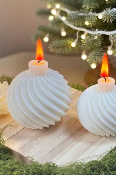 Vela Yeni Yıl Yuvarlak Mum - %100 Soya Wax - 2'li Set Beyaz - 7 X 7
