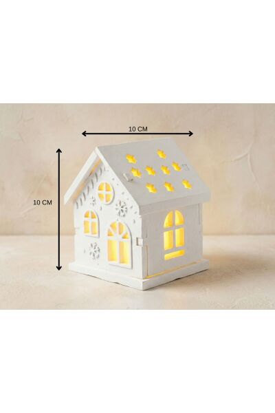 Yılbaşı Işıklı Mini Ev Objesi – 10 cm |Kurulabilir & Boyanabilir Tealight Hediyeli Beyaz - 10 X 10